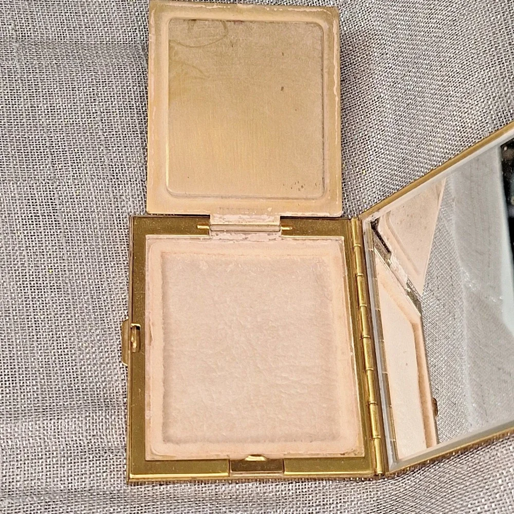Marhill Brass Mother of Pearl Powder Compact Vintage 50s Mirror